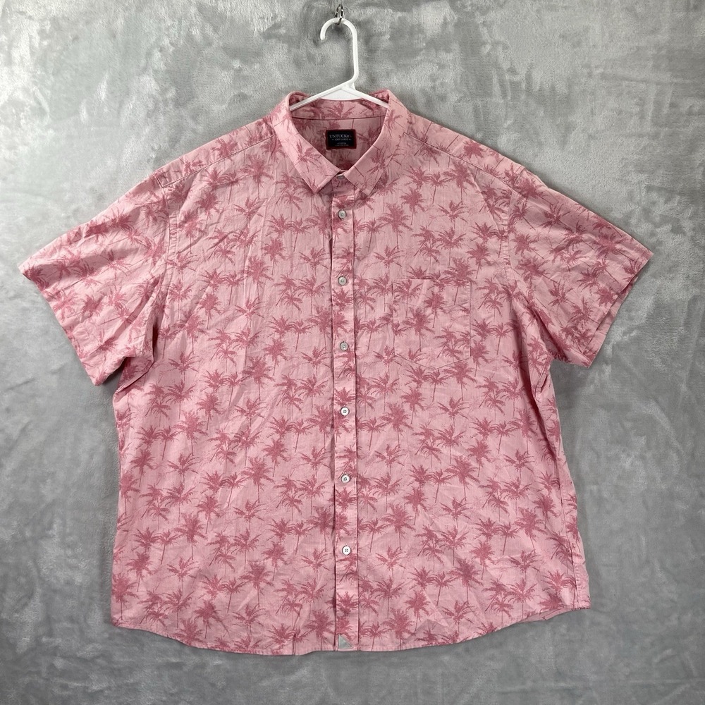 UNTUCKit Shirt men's 3XL Button Up Floral Palm Trees AOP Pink Short Sleeve XXXL